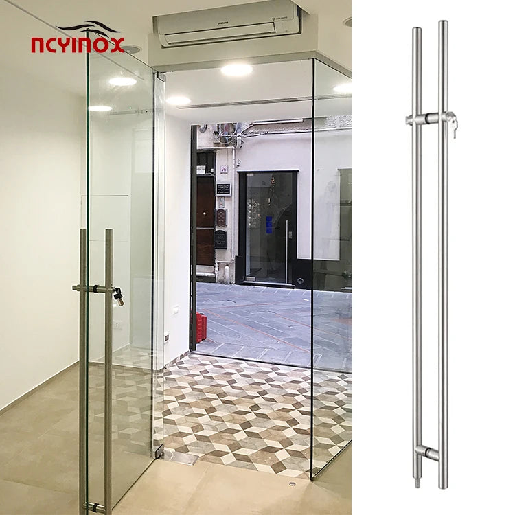 304 Stainless Steel Double Side h Glass Door Long Pull Handle with Lock