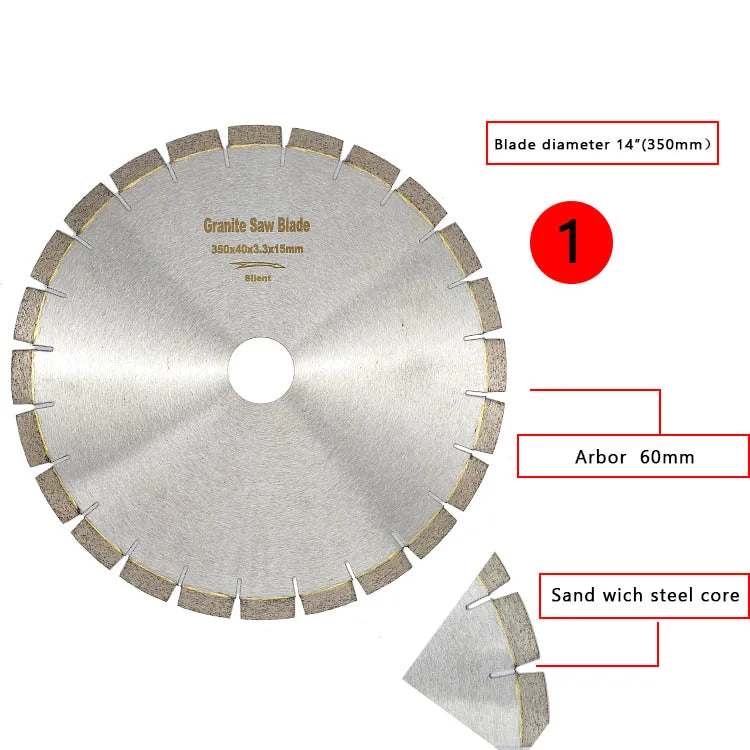 14inch/350mm Sandwich Steel Core Segments Wet Diamond Silent Granite Saw Blade for Granite Cutting