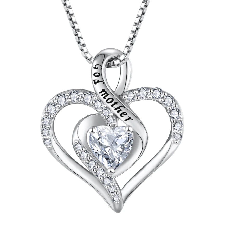 Wholesale Rhodium Plated 8A White Zirconia 925 Sterling Silver Heart Pendant Necklace for Mother's Day Gift