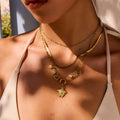J&D Ocean Stainless Steel 18K Gold Plated Chain Enameled Turtle Starfish Shell Pearl Charms Necklace