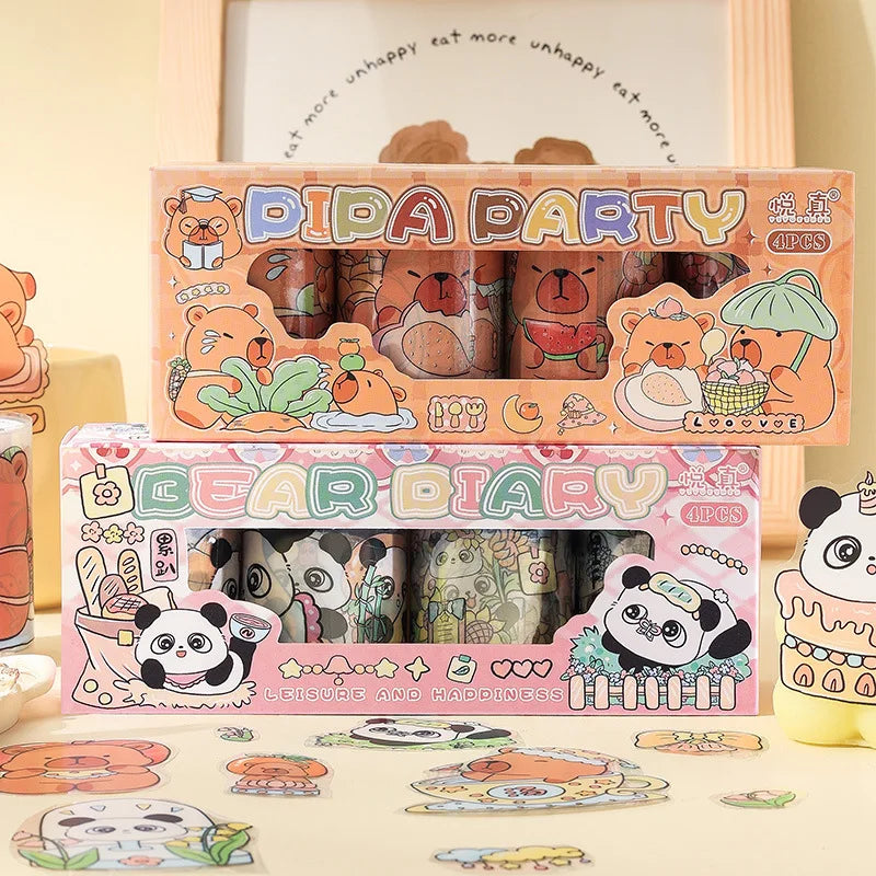 4 Rolls Per Box Munchkin League Kapybara PET Handbook Tape Cute Sticker Tape Handbook Tape