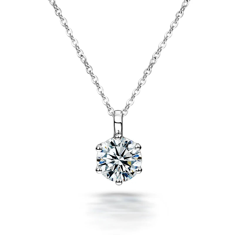 Starsgem 14K White Pure Gold Classic Six Claw Lab Grown Diamond Pendant Necklace MegaBDM