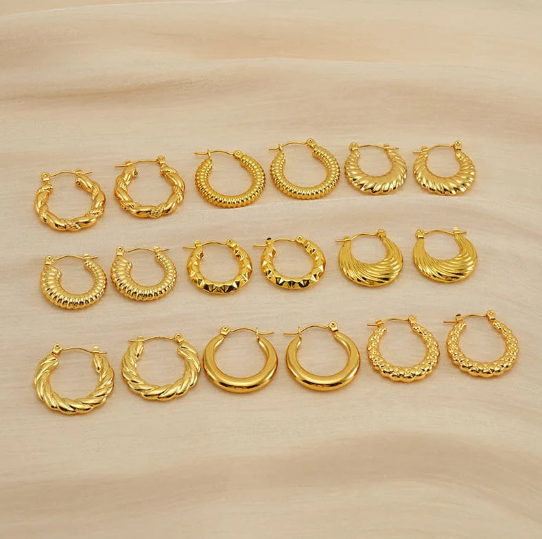 Fashion Vintage Jewelry Stainless Steel 18K Gold Plated Earrings Simple Round Hoop Earrings for Women Mothers Day Gifts