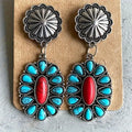 Hot Selling Bohemian Vintage Pumpkin Flower Shaped Ladies Geometric Pendant Earrings Exaggerated Turquoise Teardrop Earrings
