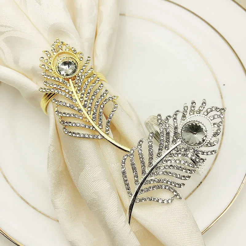 Classic Style Metal Napkin Holder Rhinestone Acrylic Peacock Feather Design Fashion Table Accessory Wedding Parties Stocked