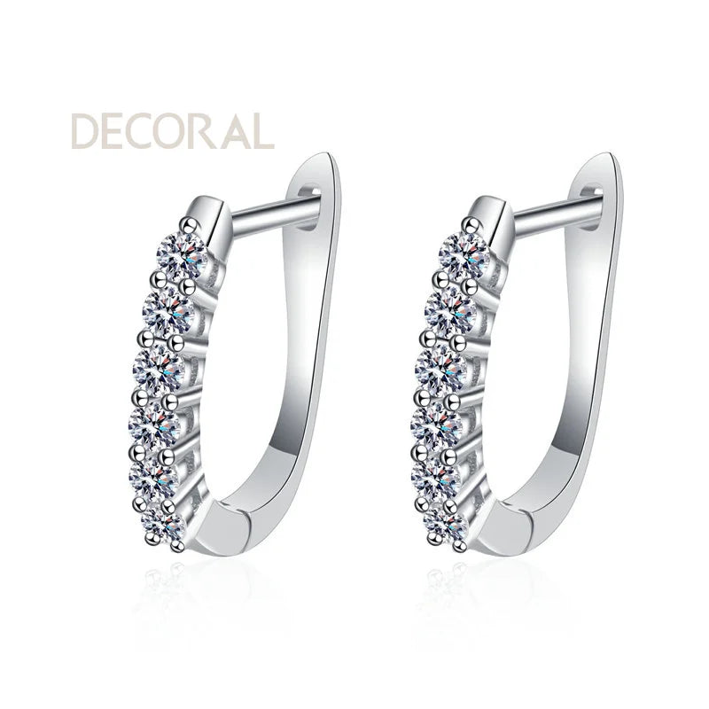 Round Cut Moissanite Diamond Earrings Fashion Simple Single Row U Shape Sterling Silver 925 Hoop Women Holiday Gift