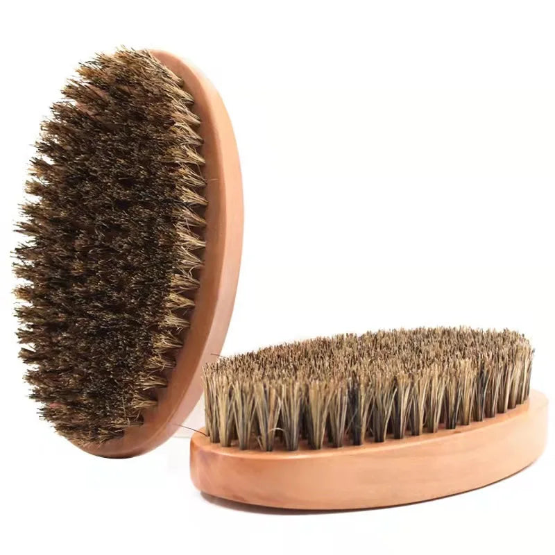 Top Selling Customized Logo Natural 100% Boar Bristle Black Men Wooden Soft Hair Beard Brush