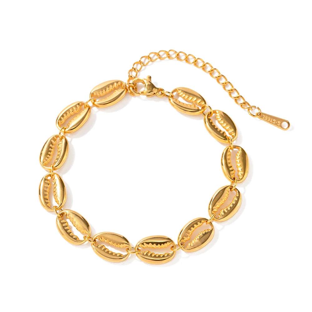 18K Gold Stainless Steel Hollow Shell Chain Bracelet Fashion Link Bracelets