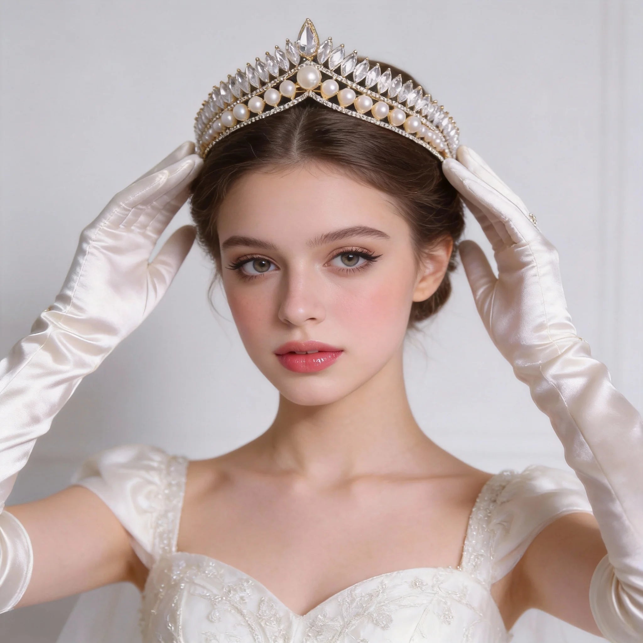 White Pearl Headpiece Crystal V Shape Tiara Accessoires De Mariage Coronas De Reinas