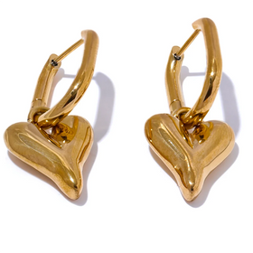 JINYOU 3227 Stainless Steel 316L Heart Love Drop Hoop Earrings Water Resistant Sleek Stain Less Metal Popular Jewelry Valentines