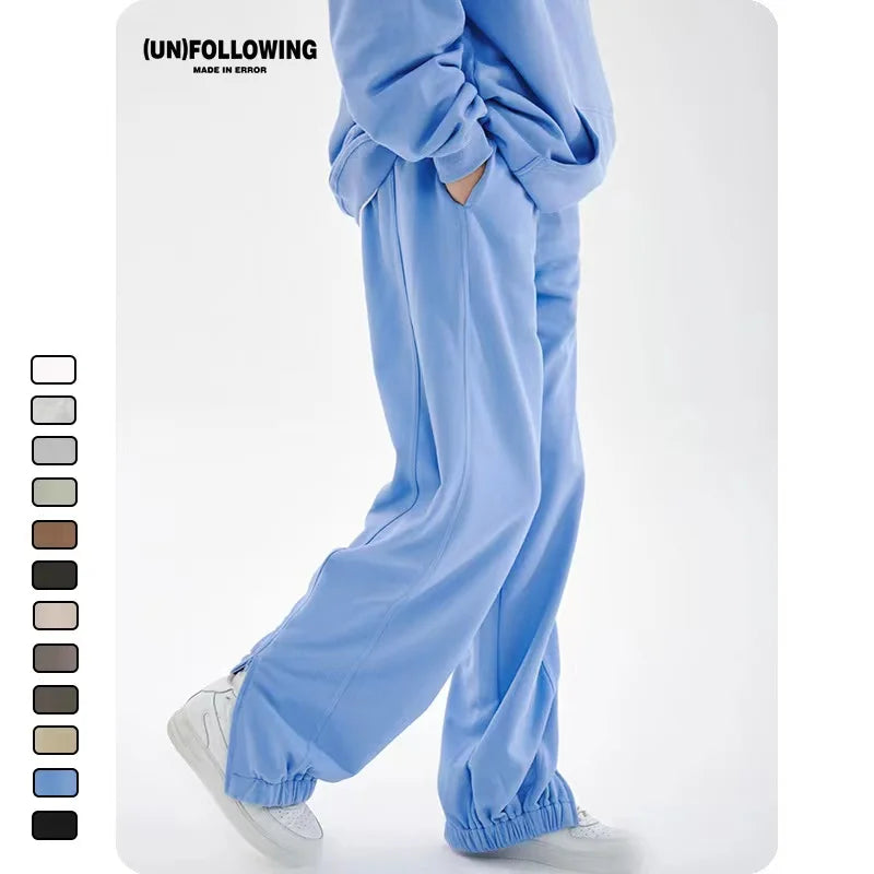 Designer Fashion Casual Men's 100% Cotton French Terry Heavyweight Oversized Sport Sweatpants Mid Waist Elastic Closure Hem
