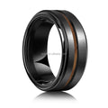 POYA Men's Women's Whiskey Barrel Wood Opal Inlay Black Step Edge Tungsten Carbide Wooden Rings for Wedding