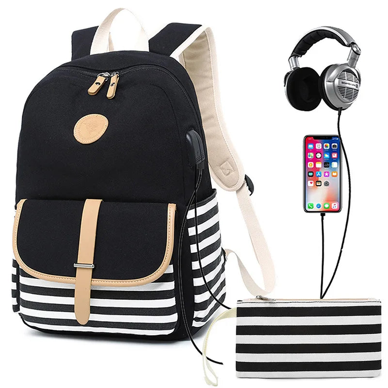 Backpack with USB Charging Port Canvas Student Kids School Bags Backpack Wholesale Bags School Boys for Teenagers