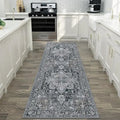 Dark Grey 2x6ft Runner Rugs Machine Washable Low Pile Wear Resistance Soft Print Vintage Retro Style Home Entryway Corridor