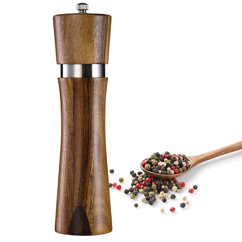 Kitchen Accessories Wooden Spice Grinder Adjustable Acacia Wood Salt and Pepper Mill Black Gift Box Set