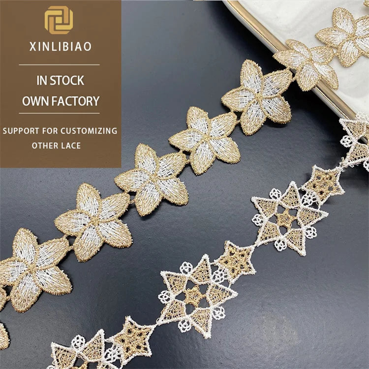 Water Soluble Lace Women's Dress Accessories Clothing Accessories Can Be Cut with Two-color White Gold Embroidery Lace