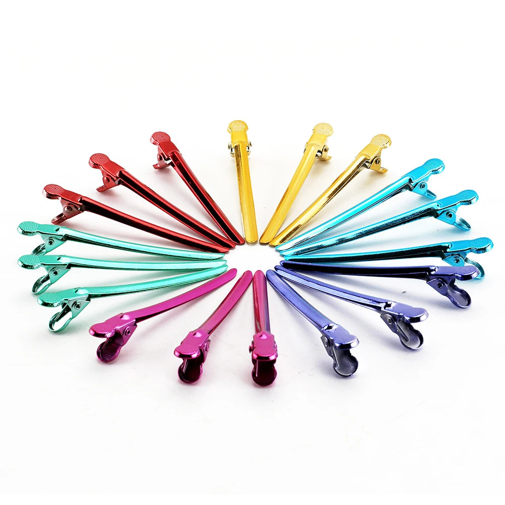 Professional Hair Salon Clips 12pcs/pack Stainless Duck Bill Steel Colorful Alligator Hair Clips Metal Hair Section Clip Claw