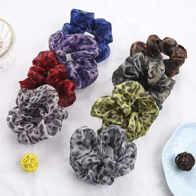 Fashion Hair Accessories Elegant Oversized Organza Leopard Print Large Elastic Hair Tie