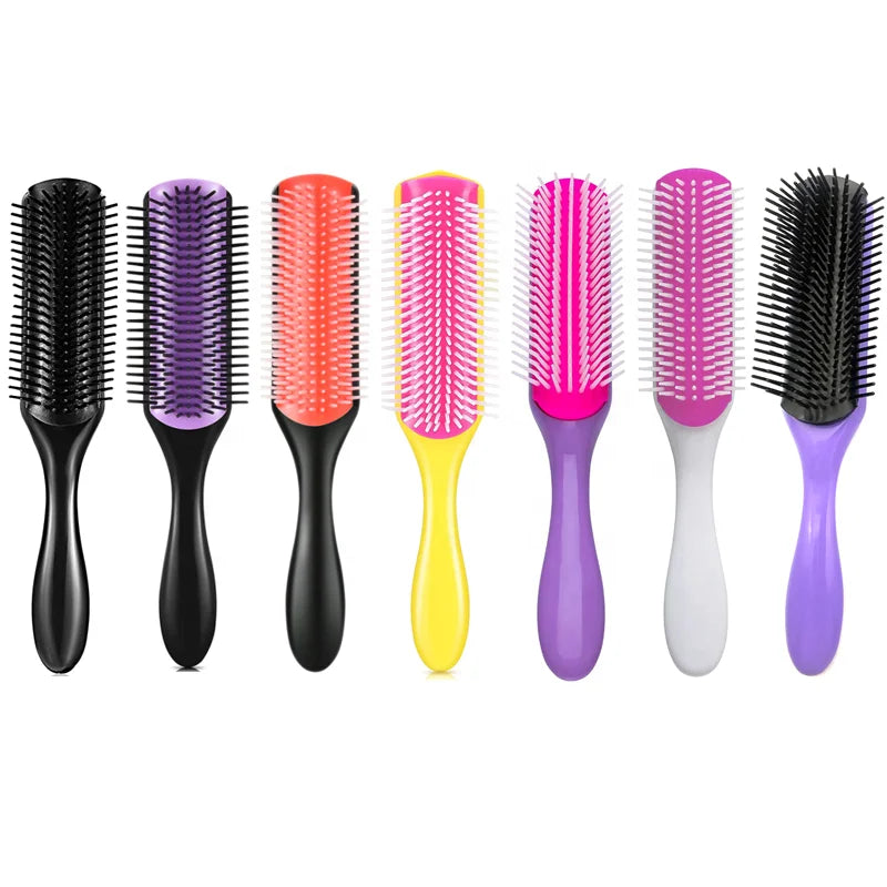 9-Row Plastic Hair Styling Brush & Comb Detangling Soft Scalp Massager for Home Use