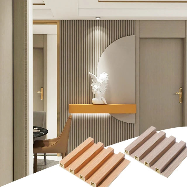Decorative Composite PVC Coated Cladding Notched Walnut Colored Eco Wood Laminate Decorative Wall Cladding Wpc