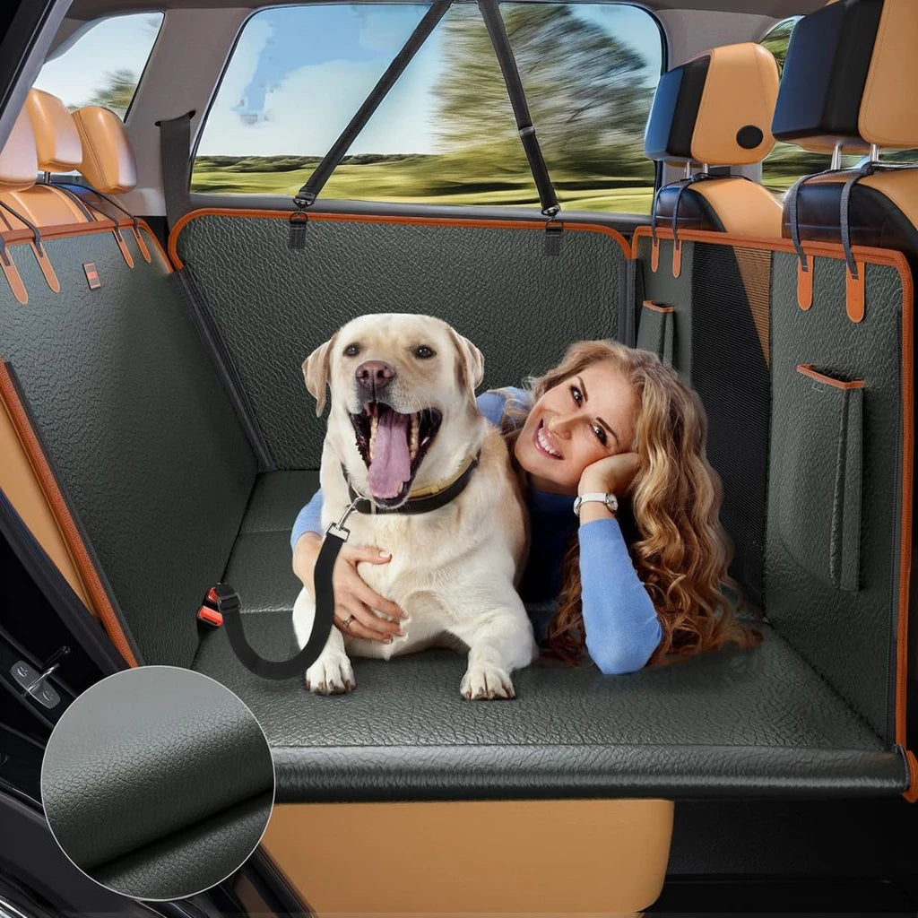 PU Leather Dog Car Seat Cover Scratch-Proof Anti-Slip Backseat Cover with Hard Bottom Extender for Pets
