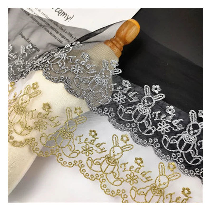 Metal Yarn Embroidery Mesh Lace Edging 12.5cm Lolita Fashion Border Mesh Lace Clothing Dress Headscarf Home Textiles DIY