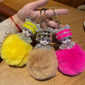 South Korea Creative Cute Diamond-encrusted Cute Ball Doll Key Chain Female Cartoon Couple Car Bag Pendant