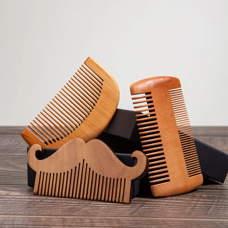 Custom Logo Barber Beard Comb Manufacturer Wide Tooth Anti Static Double Sided Sandalwood Wooden Beard Comb