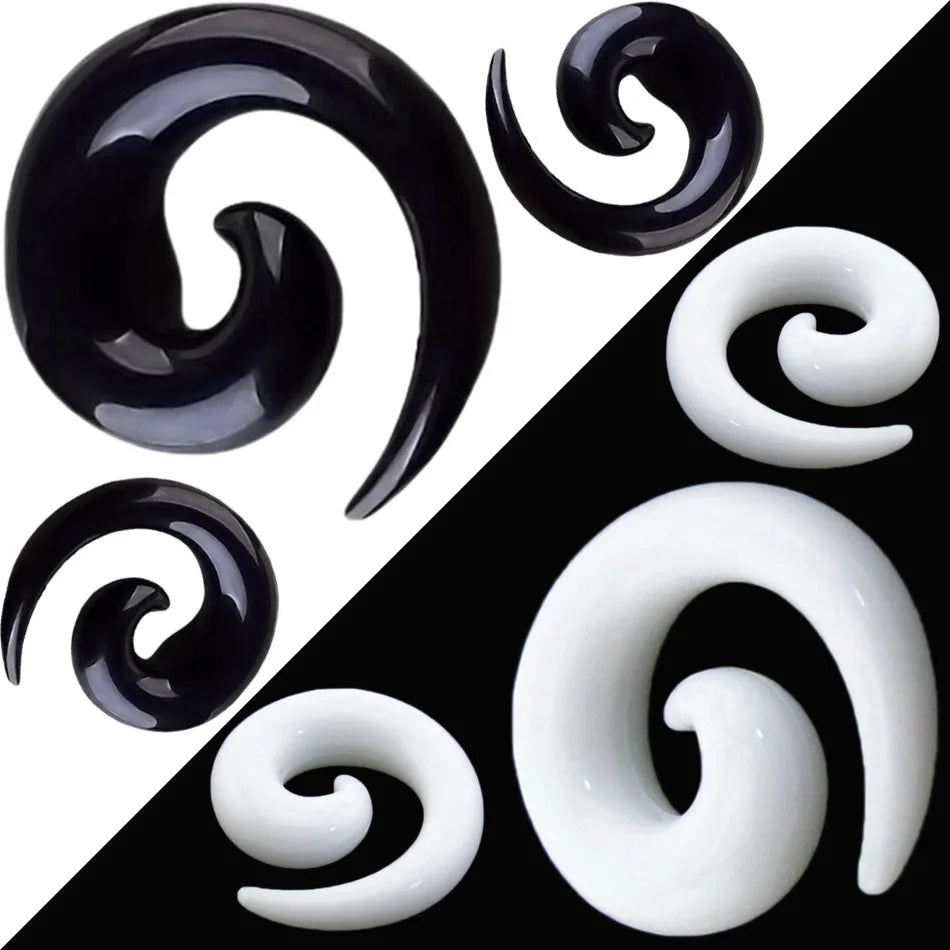Acrylic Gauge Kit Spiral Tapers Tunnels Plugs 14G-00G Ear Gauge Stretching Kit Black 1.6=10mm Body Piercing Wholesales