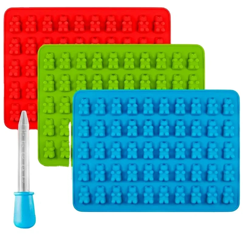 Non Stick Food Grade 50 Cavity Mini Silicone Gummy Bear Candy Chocolate Mold With a Dropper