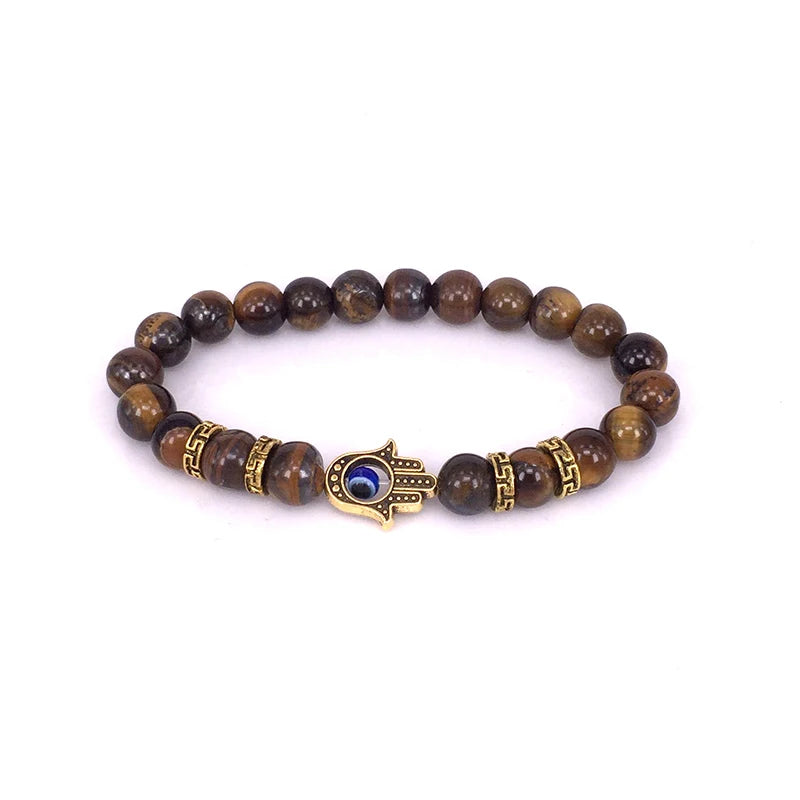 Hot Sales Tiger Eye Stone Men Women Gift Bracelets Buddha Beads   Palm Evil Eye Mala Bracelet