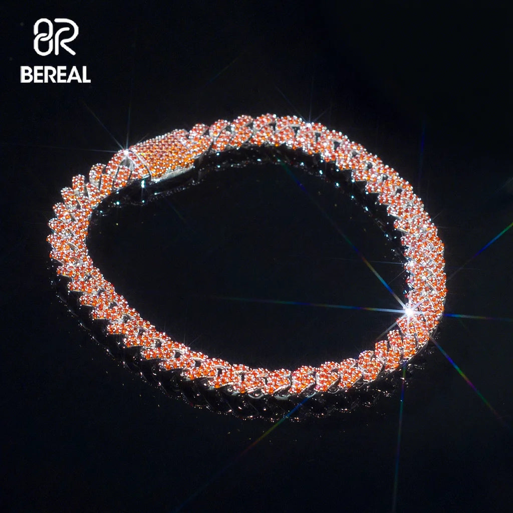 Custom 8MM Red Vvs Moissanite Cuban Chain Necklace Iced Out Round Brilliant Cut Diamond 925 Silver Hip Hop Cuban Link Chain