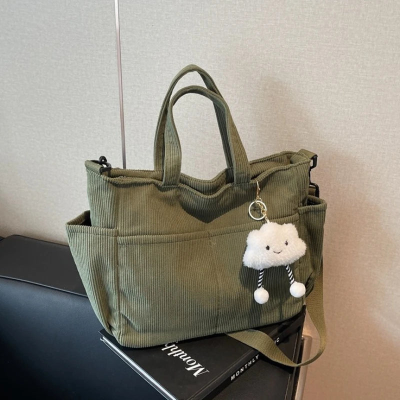 Large Capacity Commuter Women's Tote Handbags Simple Corduroy Ladies Shoulder Bags Versatile Female Travel Crossbody Bag