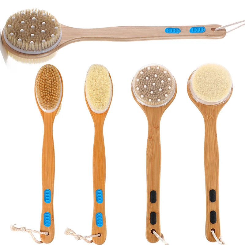 Private Label Dry Skin Wooden Bath Brush Natural Bamboo Sisal Bristle Body Brush for Cellulite Exfoliating