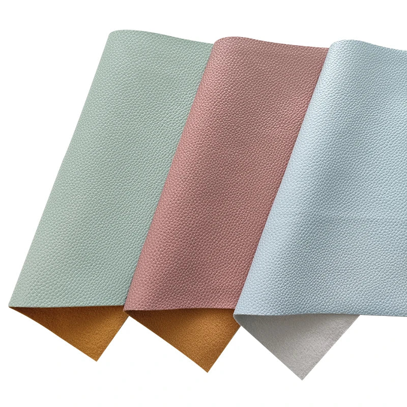 Litchi Grain Embossed PU Synthetic Leather Fabric Solid Matte Colors for Back Yard Decorative Craft Sofa