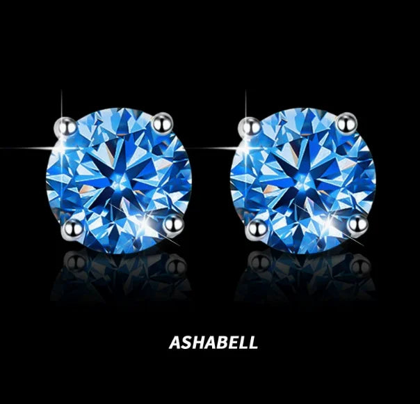 Pass Diamond Tester 1CT VvsD Color Blue Moissanite S925 Silver Hiphop Stud Earrings for Men and Women