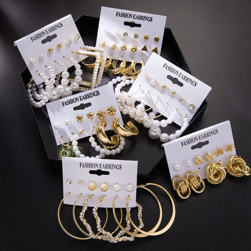 Rinhoo 5PCS /Set Geometric Butterfly Pearl Stud Earrings for Women Acrylic Heart Circle Dangle Vintage Jewelry Girl Gift Brincos