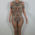 Sexy Crystals Pearls Rompers Transparent Bodysuit Stripper Dancewear Pole Dance Leotard Plus Size Women Club One Piece Jumpsuits