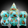 Blue with Gold Owl Stickers  DND Dice Set 7-Piece - Sharp Edge Resin Polyhedral Dice for Dungeons & Dragons RPG