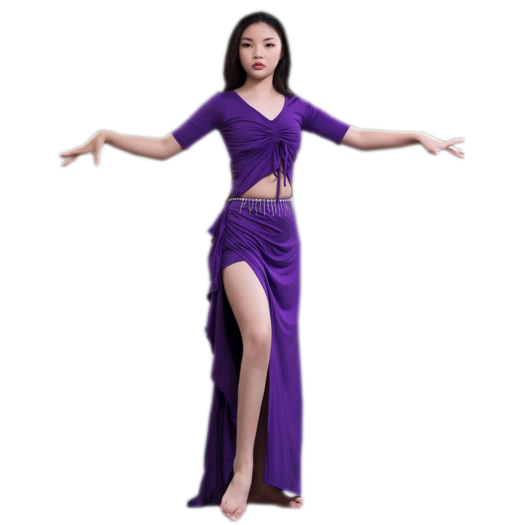 Hot Sale Comfortable Dancing Practice Top Skirt 2 Pieces Costumes Set for Belly Dance Daily Training Wear