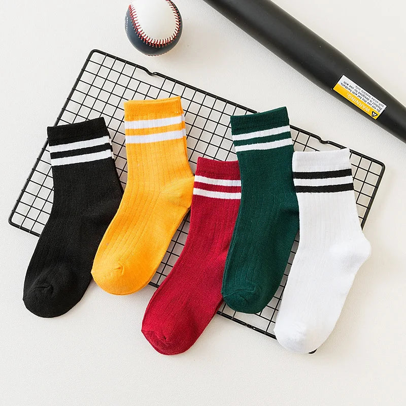 5 Pairs Fashion Women Socks Set 2 Bar Stripes Middle Tube Breathable Female Sports Long Socks Pack Calcetines