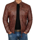 Biker Distressed Genuine Lambskin Top Quality Material Wholesale Plus Size Men's Leather Jacket