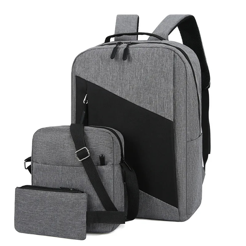 Wholesale Custom Logo 3 Pieces Set Large Capacity Anti-Theft Fashion Laptop Backpack USB Charging Interface Men School Bag