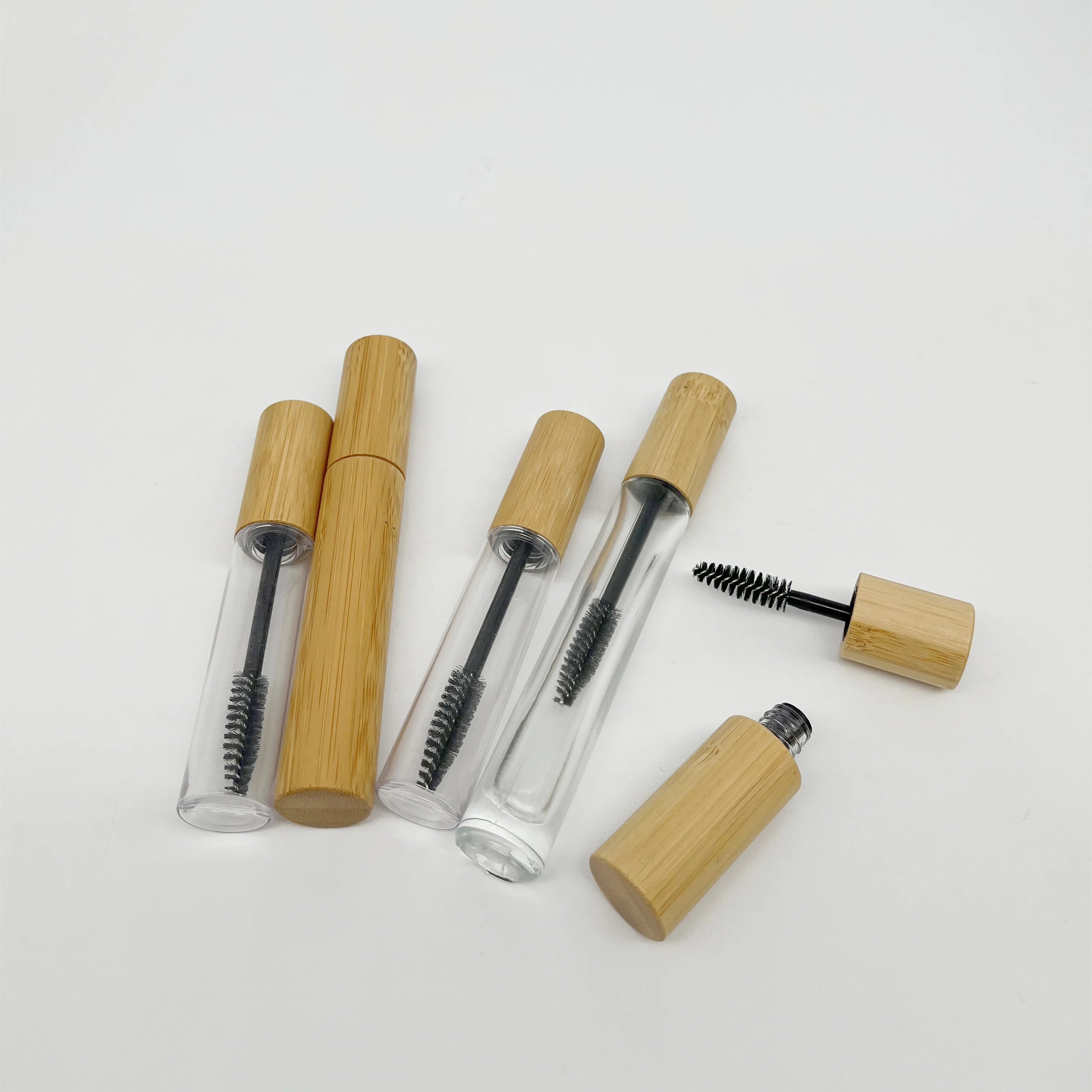 10ml Girl Makeup Mascara Tubes Wood Colore Empty Eyeliner Mascara Clear Round Eyelashes Serum  Bottle Packaging with Bamboo Lid