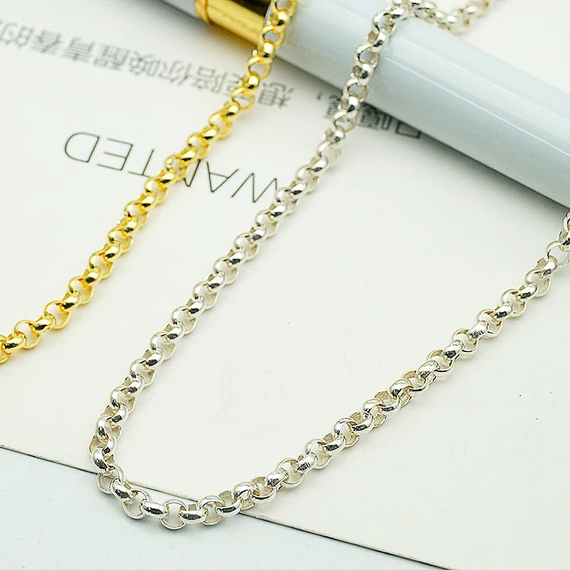 3mm Rolo Belcher 925 Silver Chain for Jewelry Making Gold Plated Roll for Men Jewelry Women OEM Necklace