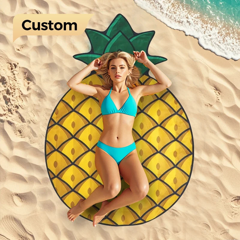 Custom Printed Microfiber Giant Pineapple Large Round Towel Soft Sand Free Carpet Yoga Pool Picnic Mat Beach Towel Blanket