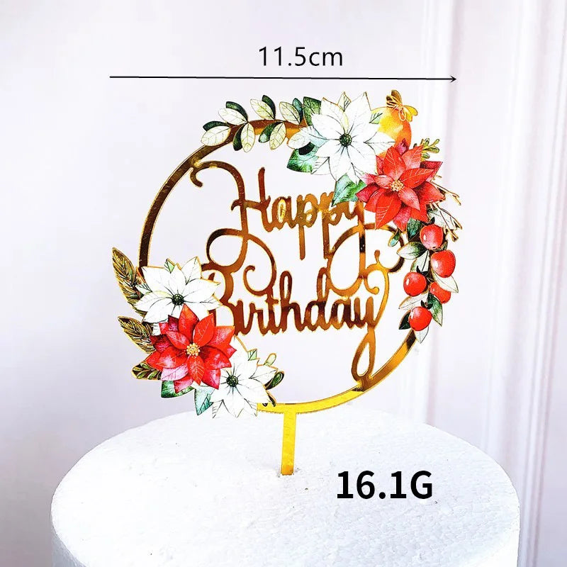 Wholesale Camilla Ins Style Hot Wedding Engagement Party Supplies Baking Cake Decoration Gold Acrylic Flower Happy Birthday Cake