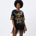 Sequin Top Black and Red for New Orleans Women's Game Day Jersey Party Metallic for Saints Football Sequin Tassel T-Shirts