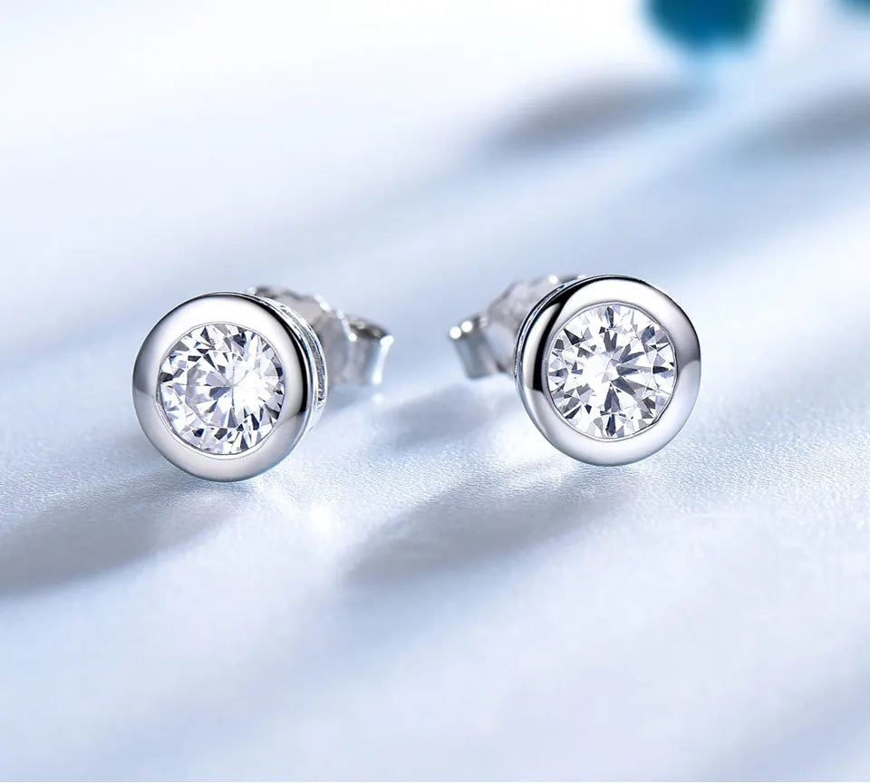 Trendy Round Cut Zircon Stud Earrings for Women 925 Sterling Silver Small Cute Design for Engagement Parties Gifts