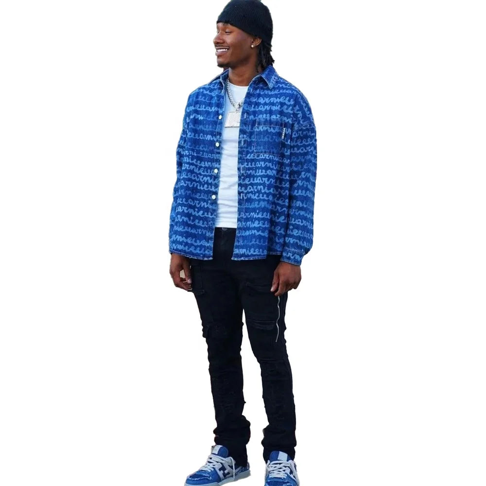 KY New Laser Print Denim Jeans Shirts for Men Jeans and Shirts Denim Jeans Shirt for Men Stylish